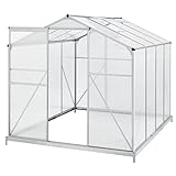 Juskys Aluminium Gewächshaus mit Fundament | 4,75 qm | 190 × 253 cm | 1 Dachfenster & Schiebetür | 4 mm Platten | Garten Treibhaus Pflanzenhaus