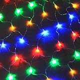 CRAFM Lichterketten AuBenbereich mit 8 Modi, Netzlichterketten Balkon Lichternetz Weihnachtsbeleuchtung, LED Lichterkettenvorhang für Zimmer Weihnachten Partydekoration Coloured 1.5 * 1.5m