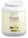 Vegan Protein Pulver Vanille 1kg 84,6% Eiweiß - 3k-Proteinpulver 1000g - Nutri-Plus Shake Vanilla Cream Flavor - pflanzliches Eiweißpulver ohne Lactose, Zucker, Stevia & Milch