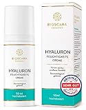 Bioscara Hyaluron Creme Gesicht 50ml hochdosiert I Anti Aging Tagescreme & Nachtcreme mit Hyaluronsäure, Vitamin E, Collagen und Peptiden I Perfekt für trockene und faltige Haut