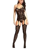 Buitifo Damen Fischernetz Bodystocking Plus Size Schrittlos Bodysuit Sexy Strumpfhosen Weiche Nachtwäsche Dessous(BlackGB,M)