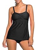 HAPPY SAILED Damen Gepolstert Two Piece Tankini Set Mit Slip (1schwarz, XL)