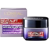 L'Oréal Paris Hyaluron Nachtcreme, Anti-Aging Gesichtspflege mit Micro-Filler Hyaluronsäure für Feuchtigkeit und Anti Falten Effekt, Revitalift Filler, 1 x 50 ml