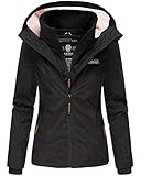 MARIKOO Designer Damen Übergangs Jacke leicht gefüttert Kapuze kurz B659 [B659-Erdbeer-Schwarz-Gr.XL]