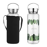 Trinkflasche Glas 1l Wasserflasche mit Neopren-Hülle Tragbar Auslaufsicher Deckel Wide Mouth Bpa Frei (1000ml)