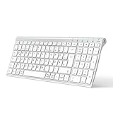 iClever BK10 Bluetooth Tastatur, Kabellos Tastatur mit 3 Bluetooth Kanälen, Stabile Verbindung, Ultraslim wiederaufladbare QWERTZ Deutsche Keyboard, Funk Tastatur für iOS, Android, Windows (Silber)