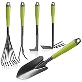 com-four® 5-teiliges Garten-Werkzeug-Set - Gartenset mit Doppelhacke, Kleingrubber, Fugenkratzer, Handrechen, Blumenkelle - Gartenwerkzeug für Pflanzen und Gartenarbeit