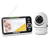 HelloBaby Babyphone 5' 720P HD-Video-Babyphone mit Kamera und Audio, 5000-mAh-Akku, Schwenk-, Neige- und Zoom-Fernbedienung, Feeder-Alarm, Nachtsicht, Wiegenlied-Player, Lange Reichweite