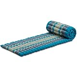 livasia Rollmatte Rollmatratze S schmal, Gästebett Gästematratze 1 Person mit Muster, Reisebett Kofferraum outdoor, Thaimatte Kapok für Garten Balkon handgefertigt 210x52x4,5cm (Hellblau)