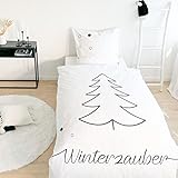 MTOnlinehandel TRAUMHELDEN Bettwäsche 135x200 Biber, Soft, weich & kuschelig, Weihnachten, Sterne, Tannenbaum & Winterzauber, 1 Kissenbezug 80x80 + 1 Bettbezug 135x200