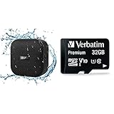 MIFA A1 Mini Lautsprecher Bluetooth, Technologie True Wireless Stereo, 15 Stunden Spielzeit, Speaker mit 3,5mm Audio-Eingang, Schwarz & Verbatim Premium Micro SDHC Speicherkarte mit Adapter, 32 GB