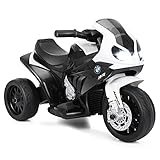 COSTWAY 6V BMW Elektro Motorrad mit Musik und Scheinwerfer, Dreirad Kindermotorrad bis 3km/h, Elektromotorrad mit 2 Stützrädern, geeignet für Kinder von 18-36 Monaten (Weiß)