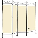 Deuba Trennwand 180x160cm 4 teilig Blickdicht Freistehend Faltbar Stabil Indoor Wohnzimmer Schlafzimmer Büro Raumteiler Spanische Wand Paravent Creme