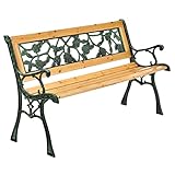 Juskys Gartenbank Venezia — 2-Sitzer Holzbank mit Armlehnen & Rückenlehne — wetterfeste Sitzbank 122x54x73 cm - Seitenelemente aus Gusseisen