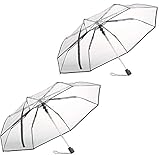 Carlo Milano Regenschirm transparent: 2er-Set Automatik-Taschenschirm mit transparentem Dach, Ø 100 cm (Damen-Regenschirm)