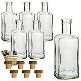 gouveo 6er Set Glasflaschen 500 ml Apotheker eckig mit Holzgriff-Korken - Flasche 0,5 l zum Befüllen und Verschenken - Leere Flasche für Gin, Likör, Schnaps, Öl, Essig