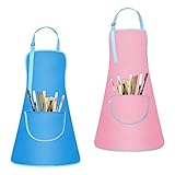 2 Stück Malschürze Kinder, Verstellbare Kinderschürze, Bastelschürze Kinder Schürzen für Jungen Mädchen 5-12 Jahre, Malen Malkittel mit Tasche für Basteln Kochen Backen, Rosa & Blau