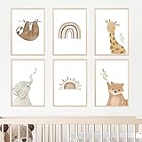 MeinBaby123® Poster Kinderzimmer | 6er Set DIN A4 | Wandbilder | Kinderzimmer Poster | Deko Bilder Kinderzimmer | Boho | Babyzimmer Deko | Wandposter Premium (Faultier & Freunde 6er Set)