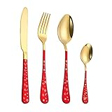 ESSONIO Besteck Set , Besteckset 4 Personen Luxus Geschirr Besteck, Spiegelpoliertes Besteckset，Elegantes Tafelbesteck für Home /Wichtige Abendessen/Weihnachten(16 Stück )CHT-031