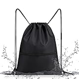 AURUZA Turnbeutel mit Kordelzug,45*37 cm Wasserdichter Beutel Sportbeutel Turnbeutel Jungen Herren Rucksack mit Reißverschlusstasche Rucksack für Sport Reisen Kordelzug Schwimmtasche Tasche(Schwarz)