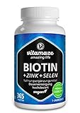 Biotin hochdosiert 10.000 mcg + Selen + Zink für Haarwuchs, Haut & Nägel, 365 vegane Tabletten für 1 Jahr, Nahrungsergänzung ohne Zusatzstoffe, Made in Germany