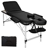 tectake Mobile Aluminium Massageliege 3 Zonen höhenverstellbar inkl. hochwertiger Alu-Kunststoffkopfstütze + Tasche - Diverse Farben - (Schwarz | Nr. 401045)