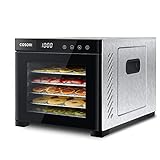 COSORI Dörrautomat edelstahl, Food Dehydrator mit 50 Rezepte, 6 Edelstahl-Dörrtabletts, 3 Dörrgitter, große Fläche 0, m², 48 Std. Zeitschaltuhr, LED-Display (35°-75°C) und 650W, Schwarz, CP267-FD