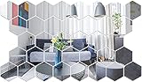 Spiegel-Wandaufkleber Spiegelfliesen Wandspiegel Selbstklebend, 36 Stück Hexagon-Spiegel Silber Wandbild für Zuhause, Wohnzimmer, Schlafzimmer, Sofa, TV, Hintergrund, Wand-Dekoration