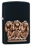 Zippo 29409 Three Monkeys Benzinfeuerzeug, Messing, Black Matte, 1 x 6 x 6 cm