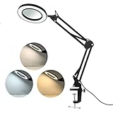 Tomshine 8X Lupenlampe Lupenleuchte Leselupen Lupe Schreibtischlampe mit Klemme 3 Farbmodi/10 Helligkeitsstufen