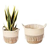 Ohiyoo Seegras Pflanzkorb, 2er Pack Seegras handgewebter Blumentopf Indoor Pflanzer, Blumentöpfe Abdeckung Aufbewahrungskorb Pflanzenbehälter für Wohnkultur (Beige)