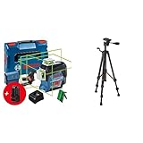 Bosch Professional 12V System Linienlaser GLL 3-80 CG (2x Akku 12 V, bis 30 m, in L-BOXX) – Amazon Edition & Baustativ für Laser und Nivelliergeräte BT 150 (Höhe: 55–157 cm, Gewinde: 1/4 Zoll)