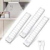 Led Unterbauleuchte Küche, Dimmbar USB Wiederaufladbar LED Bewegungsmelder Schrankleuchten, 26LED 6000K Kaltweiß Unterbauleiste Beleuchtung Küchenlampen, Auto/On/Off für Kleiderschrank Treppe, 20cm