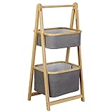 sogesfurniture Bambus Standregal Badregal klappbar, freistehendes Aufbewahrungsregal Lagerregal mit 2 Stoffkörbe, für Badezimmer, Schlafzimmer, Wohnbereich, Küche, BHEU-ZJSJ-LR02BB