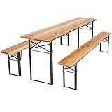 tectake 400871 Bierzeltgarnitur klappbar, 3-teilige Festzeltgarnitur mit Tisch und Bänken, 177 x 46 x 77 cm, Biertisch + Bierbänke Set, Holz