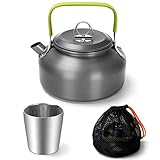 Odoland Camping Teekessel Kaffeekanne Wasserkocher Outdoor Geschirr Set mit 0.8 L Teekanne und 180 ml Edelstahlbecher Camping Kochgeschirr Set idea für Outdoor Picknick Wandern