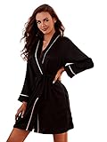 DIDK Damen Satin Morgenmantel Bademantel Robe Kimono Hausmantel mit Gürtel Nachthemden für Braut Nachtwäsche Schwarz M