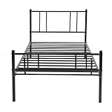 LiePu Modern Metallbett Einzelbett Gästebett, Bettgestell mit Lattenrost, Jugendbett Bettrahmen für Schlafzimmer Schlafsaal, 90 x 190 cm, Schwarz