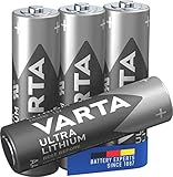 VARTA Batterien AA, Ultra Lithium, 1,5V, ideal für Digitalkamera, Spielzeug, GPS Geräte, Sport- & Outdoor-Einsätze,(4 Stück) 1er Pack,(Verpackung kann abweichen)