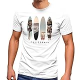 Neverless® Herren T-Shirt California Surf Paradise Surfboards Grafik Foto Print Kalifornien USA Amerika Sommer Fashion Streetstyle weiß L