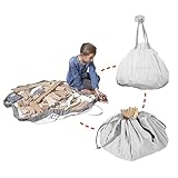 Thorsbear Aufräumsack für Spielzeug, 2 in 1 Aufräumdecke und Spielzeugbeutel aus organischer Baumwolle mit Kordeln, geeignet für Kinder und Babys, schnelles Aufräumen von Spielsachen in Large, Grau