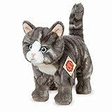 Teddy Hermann 91822 Katze 20 cm, Kuscheltier, Plüschtier, grau getigert mit recycelter Füllung