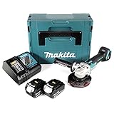 Makita DGA 504 RFJ 18 V 125 mm Akku Winkelschleifer im MAKPAC inkl. 2x BL 1830 Akku + DC18RC Ladegerät