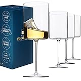 Superlative Edge Weingläser quadratisch [4er Set] Weiß- und Rotweinkelche, Premium Klarglas Bordeaux Große Schüssel Stielware Wein geblasene Gläser Schöne Verpackung [400 ml]