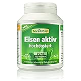 Eisen aktiv, 50 mg, extra hochdosiert, 150 Kapseln, hohe Verfügbarkeit, hervorragend verträglich, vegan - gegen Eisenmangel. OHNE künstliche Zusätze. Ohne Gentechnik.