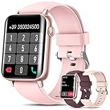 2022 Smartwatch Damen mit Telefonfunktion, SWGOTA 1,7 Zoll HD Touchscreen Armbanduhr Pulsuhr SpO2 Schlafmonitor IP68, Menstruationszyklus Fitnessuhr Schrittzähler Kalorien Android iOS Rosa (3 Bänder)