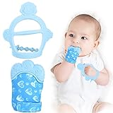 Vicloon Baby Beißhandschuhe mit Beißring Spielzeug , Weicher Beissring Baby,BPA Frei ,Beruhigen Sie wundes Zahnfleisch,Handschuhe Beißring Spielzeug für 0-6 Monate Baby-Blau