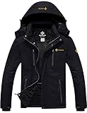 GEMYSE Herren Wasserdichte Skijacke Winddichte Fleece Outdoor Winterjacke mit Kapuze (Schwarz 06,XL)