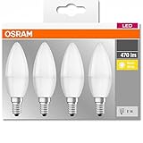 Osram Lamps LED Base Classic B Lampe, in Kerzenform mit E14-Sockel, nicht dimmbar, Ersetzt 5.5W = 40 Watt, Matt, Warmweiß - 2700 Kelvin, 4 Stück (1er Pack)