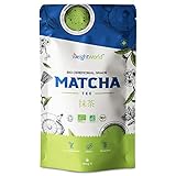 Matcha Tee Pulver Ceremonial Grade 100g - Original Japanischer Bio Grüntee, Vegan, Ultrafeines Pulver zum anrühren, Kontrollierter Anbau, Biozertifiziert & ohne Zusätze - Wiederverschließbarer Beutel